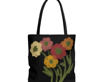 Large Market Tote Bag | Flowers on Black Background