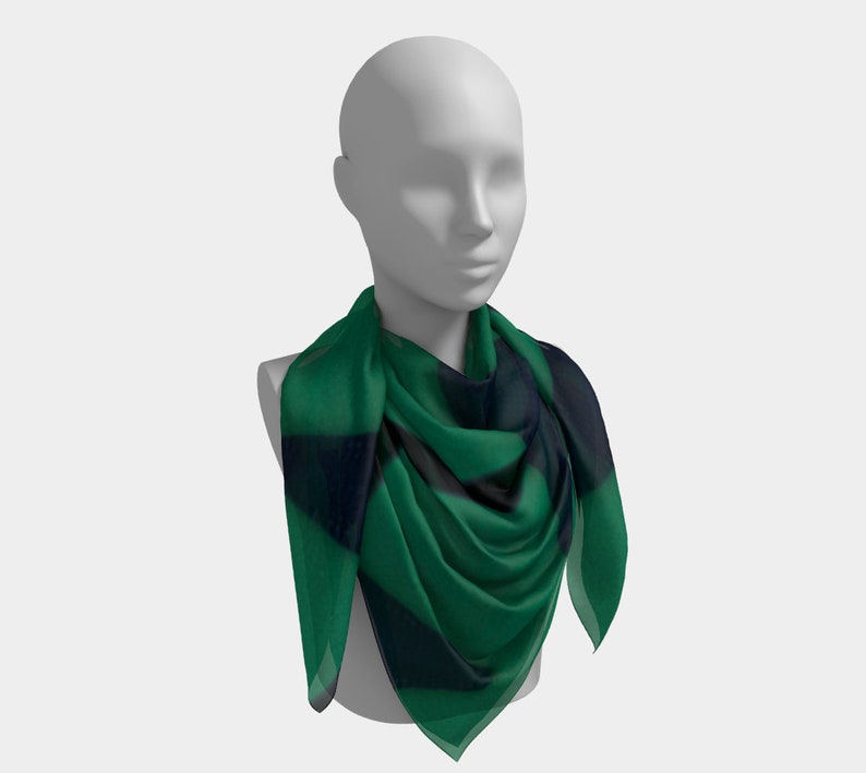 25 Inch Square Scarf Head Wrap or Tie Blue Green Delta Sky Silky Soft Chiffon Material image 5