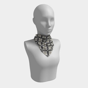 25 Inch Square Scarf Head Wrap or Tie Geometric Beige Black Drift Lounge Design Silky Soft Chiffon Material image 2