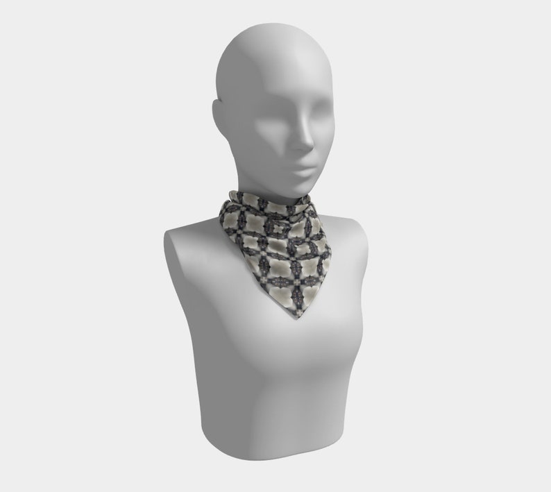 25 Inch Square Scarf Head Wrap or Tie Geometric Beige Black Drift Lounge Design Silky Soft Chiffon Material image 2