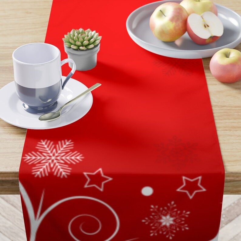 Modern Table Runner With Seasonal Theme Christmas Red White Accents Etsy