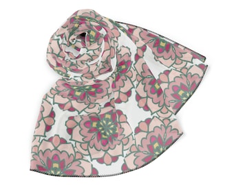 50 Inch Square Scarf Head Wrap or Tie | Silky Soft Poly Chiffon Material | Pink Pinwheels