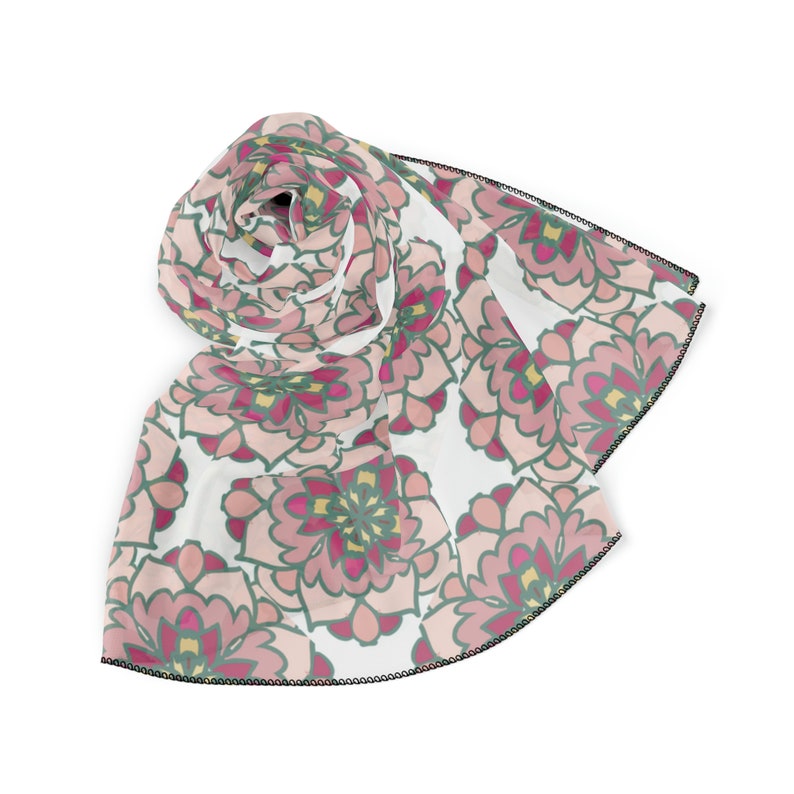50 Inch Square Scarf Head Wrap or Tie Silky Soft Poly Chiffon Material Pink Pinwheels image 1