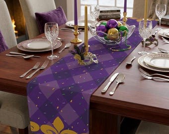 Mardi Gras Fleur De Lis Table Runner 72" or 90"  | |  Polyester