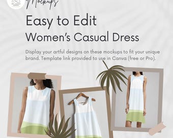 Mockup Vestido Mujer Canva | Plantilla Moda Editable POD | Printify Printful Descarga Digital
