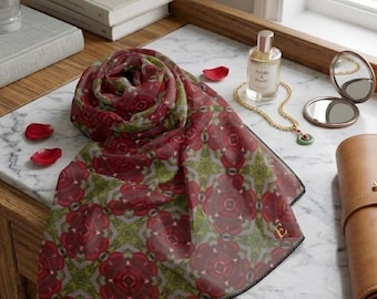 Sciarpa quadrata in chiffon setoso color rosso vino: versatile foulard/stola per la testa.