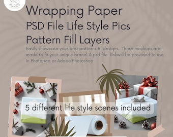 File PSD di carta da regalo per le feste: per mockup Photopea o Photoshop con Printify Spoonflower Gelato Prodigi Gooten Art of Where MWW Designs