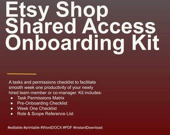 Kit di onboarding per negozi Etsy / Lista di controllo per l'accesso condiviso / Forma il tuo co-gestore / Matrice delle autorizzazioni per le attività / Modello PDF + Word DOCX modificabile