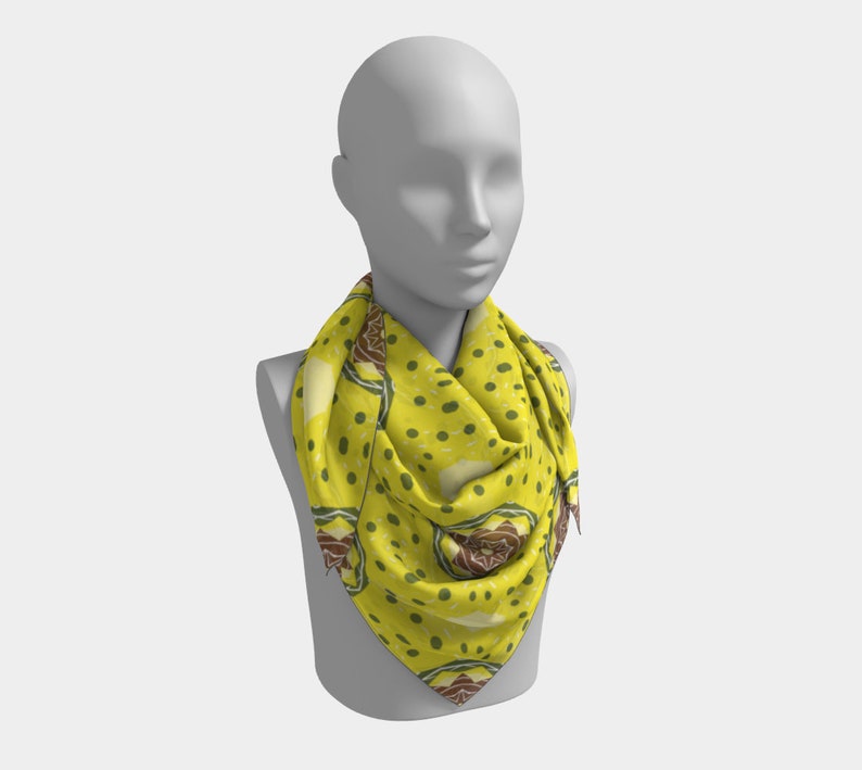 25 Inch Square Scarf Head Wrap or Tie Golden Yellow Sun Design Silky Soft Chiffon Material image 4