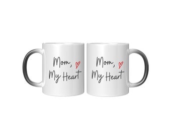 Ceramic Coffee Mug | Mom My Heart Print | Magic Heat Change Black To White | Size 11 Ounces