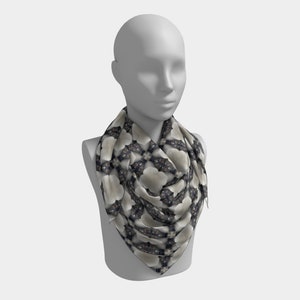 25 Inch Square Scarf Head Wrap or Tie Geometric Beige Black Drift Lounge Design Silky Soft Chiffon Material image 4