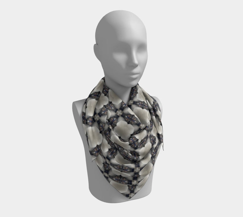 25 Inch Square Scarf Head Wrap or Tie Geometric Beige Black Drift Lounge Design Silky Soft Chiffon Material image 4