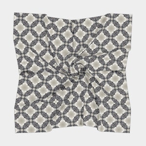 25 Inch Square Scarf Head Wrap or Tie Geometric Beige Black Drift Lounge Design Silky Soft Chiffon Material image 1