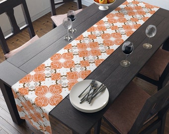 72 Inch Long Table Runner Polyester | Halloween Pumpkin White