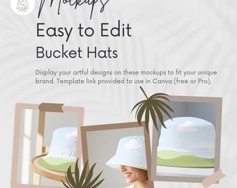 Mockup, Editable Canva Bucket Hat Template for Global POD Providers Like Printify Printful Gelato Prodigi and MWW Designs