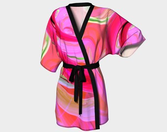 Kimono Robe | Pink Abstract Art |  Bridal Wear Grooms' Wear , Spa Day| For Men & Women