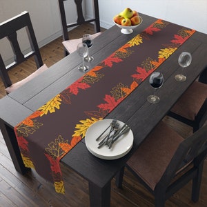 Long Table Runner, 72&quot; or 90&quot;  | Fall Leaves | Polyester Material, For Catering To Host The Best of Autumn Gatherings