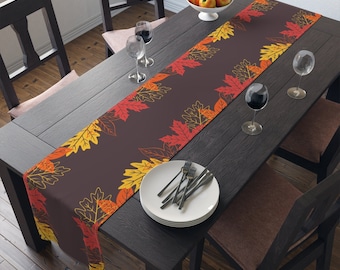 90" Long Table Runner | Fall Leaves | Polyester Material