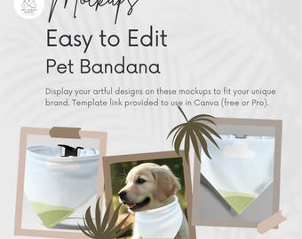 Mockup Pañuelo Mascotas Canva | Plantilla Editable Perro Gato POD | Printify Printful Descarga