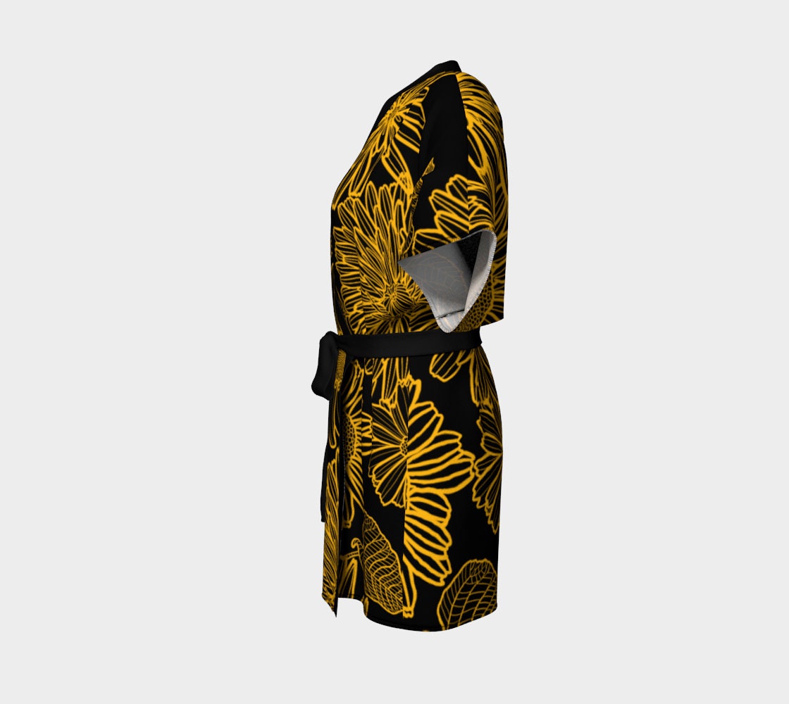 Kimono Robe | Black Sun Flower | Bridal Wear Grooms' Wear , Spa Day ...