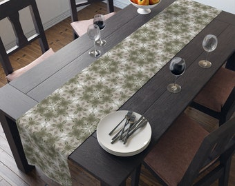 72 Inch Long Table Runner | Green Goddess Garden Design | Polyester Material