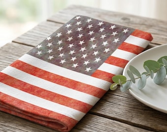 Flag July Fourth Independence Freedom, Cloth Dinner Napkins Set of 4 | Polyester