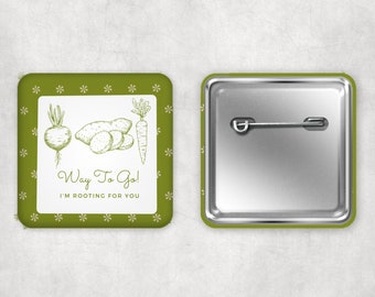 Square Pin Buttons With Flat Back Metal. Novelty Pun Printed To Vintage Sketch Graphic