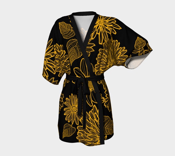 Kimono Robe Black Sun Flower Bridal Wear Grooms' Wear Etsy