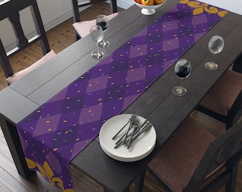 72 Inch Long Table Runner | Mardi Gras Fleur De Lis |  Polyester