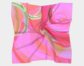 24 Inch Square Polyester Bandana, Head Wrap, Neck Tie | Pink Abstract Art