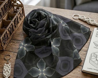 Sciarpa in chiffon setoso con petali frattali fumé — Lussuoso scialle geometrico astratto