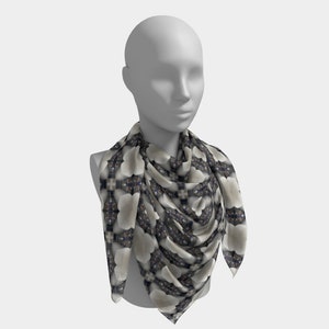 25 Inch Square Scarf Head Wrap or Tie Geometric Beige Black Drift Lounge Design Silky Soft Chiffon Material image 5