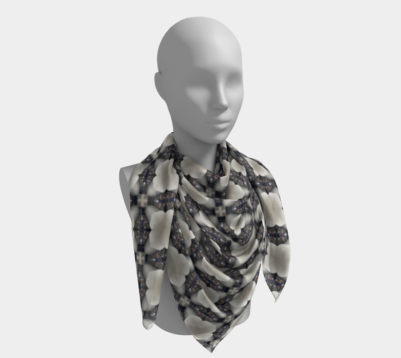 25 Inch Square Scarf Head Wrap or Tie Geometric Beige Black Drift Lounge Design Silky Soft Chiffon Material image 5