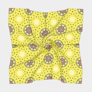 25 Inch Square Scarf Head Wrap or Tie Golden Yellow Sun Design Silky Soft Chiffon Material image 1