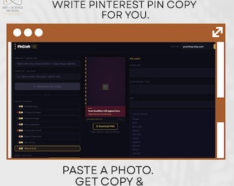 Etsy Seller Marketing Tool — AI Pinterest Pin Creator — Paste Product Photo Get Copy + PNG | Can Be Used With Shopify, WooCommerce & Others