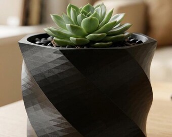Maceta texturizada de polietileno retorcido (STL) para plantas de interior y suculentas, decoración minimalista para escritorio.