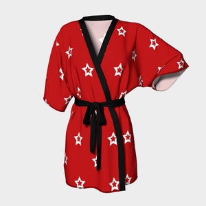 Kimono Robe All American Red White Stars Bridal Wear Grooms' Wear , Spa Day For Men & Women image 1