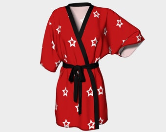 Kimono Robe | All American Red White Stars |  Bridal Wear Grooms' Wear , Spa Day | For Men & Women