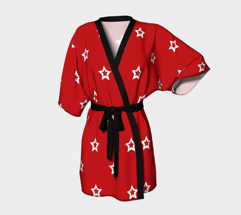 Kimono Robe All American Red White Stars Bridal Wear Grooms' Wear , Spa Day For Men & Women image 1