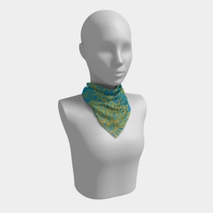 25 Inch Square Scarf Head Wrap or Tie Blue Yellow Summer Blooms Silky Soft Chiffon Material image 2