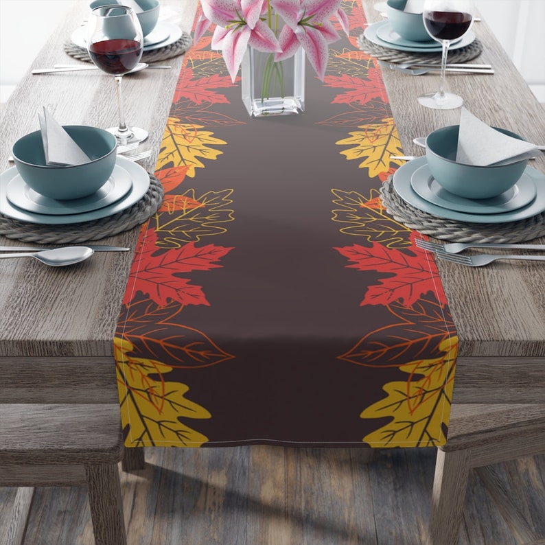 90 Long Table Runner Fall Leaves Polyester Material image 5