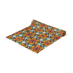 Modern Table Runner With Seasonal Theme 90 Inches Long Sunny Orange Grove Flower Patches image 3