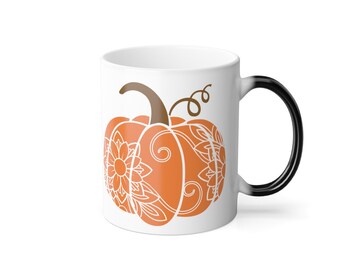 Color Changing Coffee Mug: Heat Reveal Pumpkin Design (11oz)