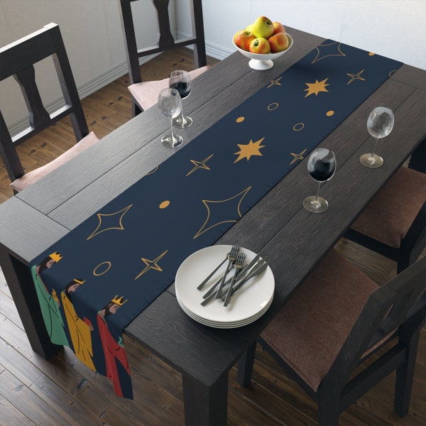 90 Inch Table Runner | Oh Holy Night Three Kings Day | Dia De Los Reyes Magos | Polyester