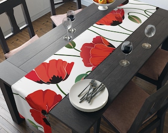 Red Poppies Table Runner - 72" or 90" Long, Polyester