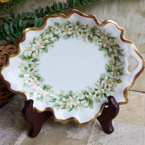Bavaria Hand Painted Gold Trim Dish/ Shallow Plate / Jasmine Floral Design