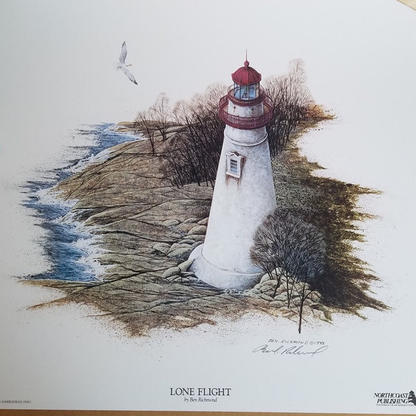 Ben Richmond Unframed, Lithograph Signed Print 'LONE FLIGHT' - Marblehead Lighthouse