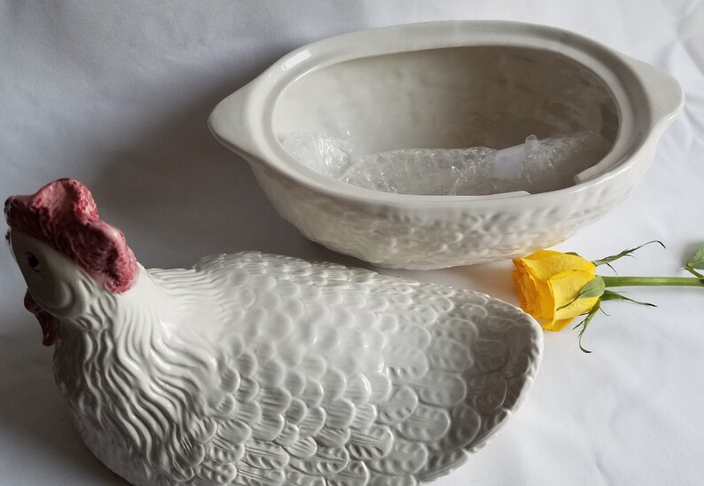 White Hen/Chicken Vintage SOUP TUREEN w/Soup Ladle/Made in Italy image 7
