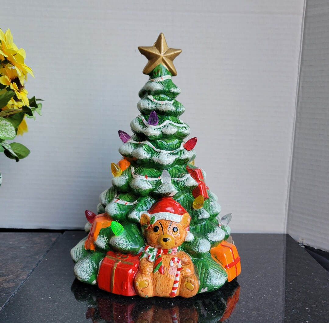 Vintage Ceramic Lighted Christmas Tree Figurine 10h Etsy