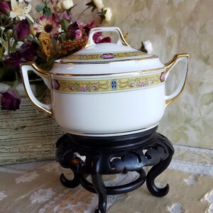 Azucarero vintage de porcelana EPIAG con dos asas y tapa - 10,8 cm de alto